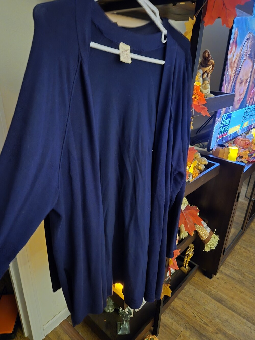 Ladies Navy Blue Open-Front Sweater Cardigan